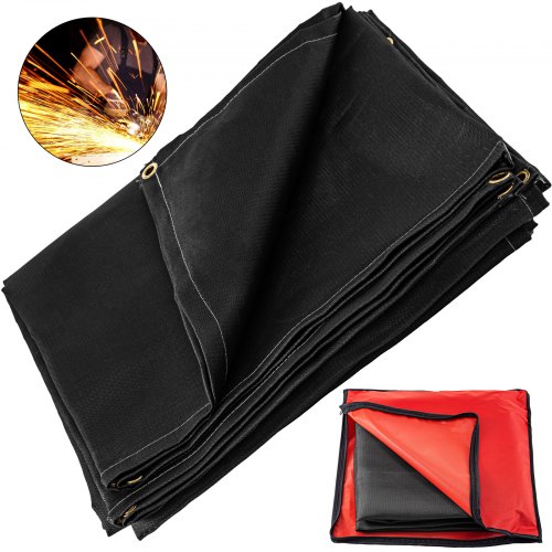 VEVOR 10 x 10 FT Coperta Nera per Saldatura Coperta in Fibra di Vetro Coperta Ignifuga per Servizio Pesante per Appendere e Proteggere Facilmente da Scintille e Schizzi