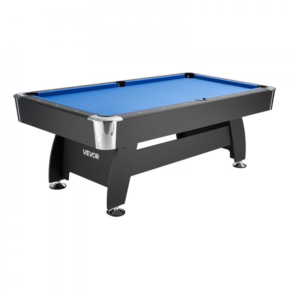 VEVOR Set Tavolo da Biliardo Pieghevole, 213 cm con Finitura in Legno, Portatile Tavolo da Gioco con Piedini Regolabili, Set Completo con Palline, Stecche, Rastrelliera, Gesso, Nero con Panno Blu