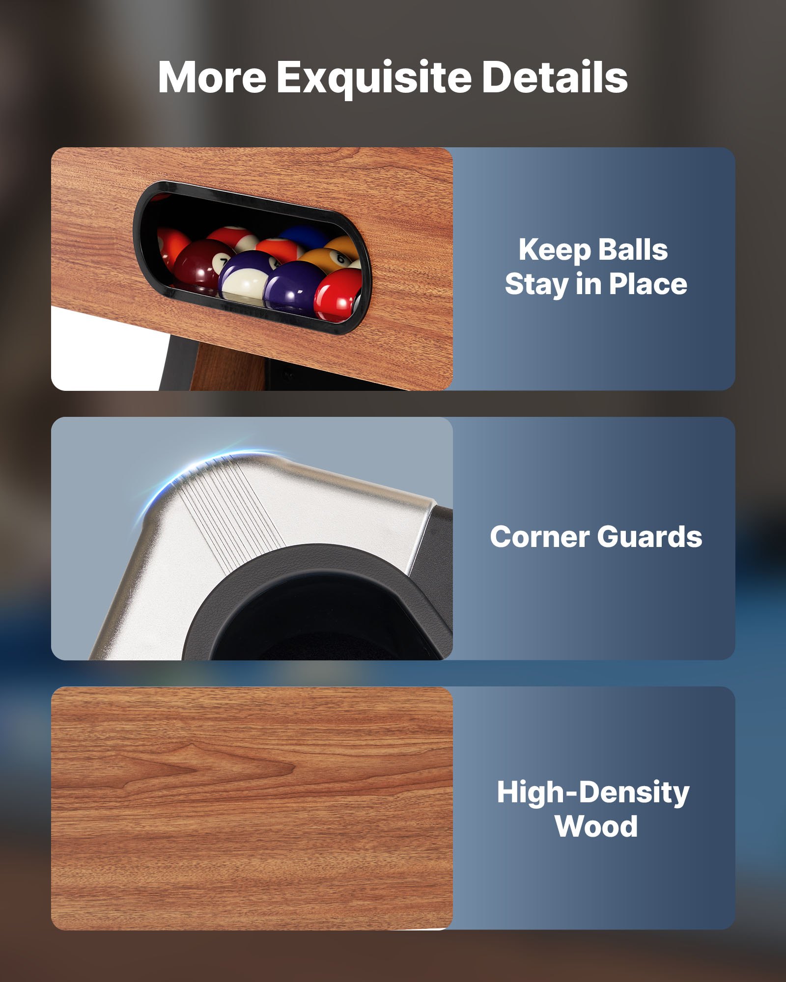 VEVOR Set Tavolo da Biliardo Pieghevole, 244 cm con Finitura in Legno, Portatile Tavolo da Gioco con Piedini Regolabili, Set Completo con Palline, Stecche, Rastrelliera, Gesso, Panno Blu