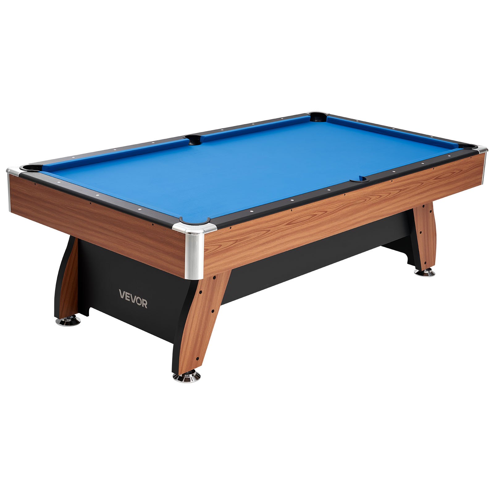VEVOR Set Tavolo da Biliardo Pieghevole, 244 cm con Finitura in Legno, Portatile Tavolo da Gioco con Piedini Regolabili, Set Completo con Palline, Stecche, Rastrelliera, Gesso, Panno Blu