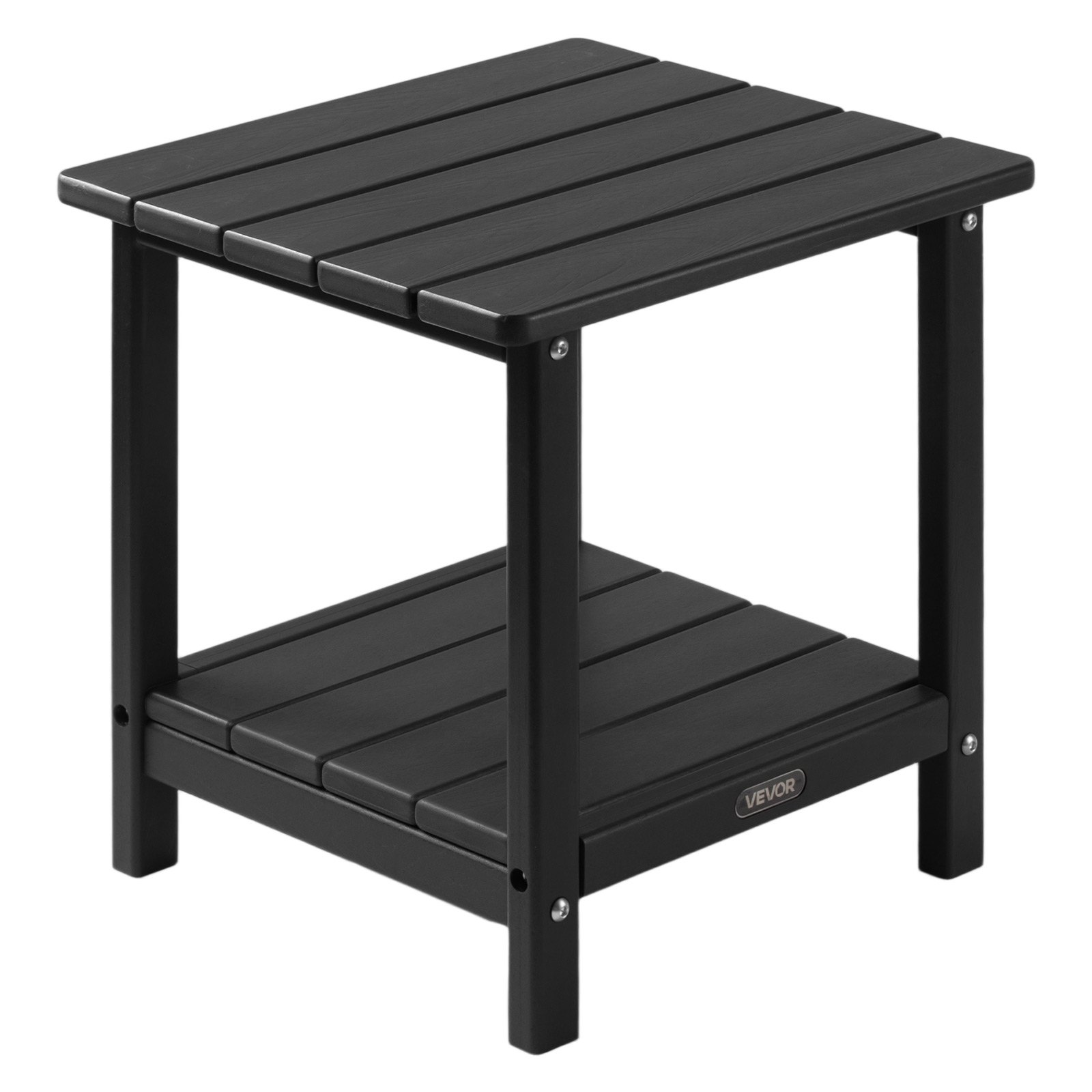 VEVOR Outdoor Side Table, 450W x 380D x 440H mm, Double Layer HDPE Outside End Table for Easy Maintenance, Withstand Harsh Weather, Fit for Patio, Pool, Beach, Porch, Indoor, Backyard, Black