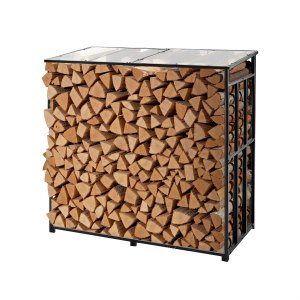 Portalegna VEVOR Da Interno In Acciaio Nero 33x32x112 Cm, Capacità 45,4 Kg, Base Protettiva