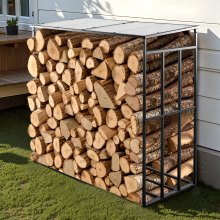 VEVOR Portalegna con Tetto Spiovente, da Esterno da 1850 mm, Capannone per Legna da Ardere con Cavo, Capacità 299,4 kg, Portalegna in Metallo Verniciato a Polvere, per Camino Terrazza Giardino