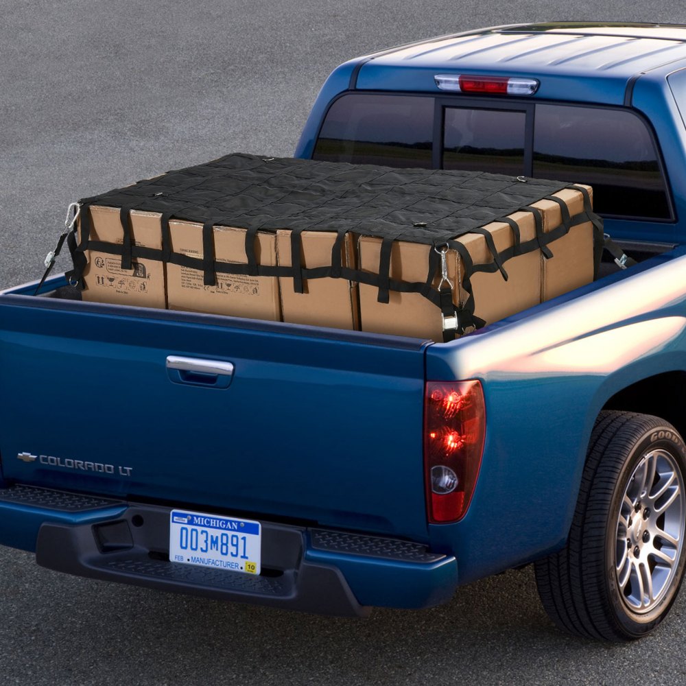VEVOR Cargo Net, 183 x 145 cm, Truck Bed Net, 4 Adjustable Straps with Carabiners & S-Hooks, Wear-Resistant & Weatherproof Transport Net, Luggage Net Suitable for Pickup, Truck, Jeep, SUV, Boat