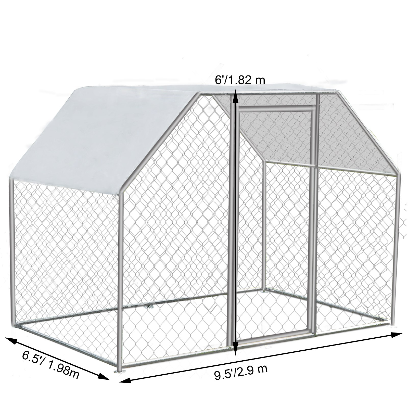 VEVOR Pollaio per Galline da Esterno in Acciaio Zincato, Dimensioni 9,5 x 6,5 x 6 Piedi per Gabbia per Polli, Gabbia per Galline da Giardino in Rete Grande Pollaio per Polli, Anatre, Conigli, Cani