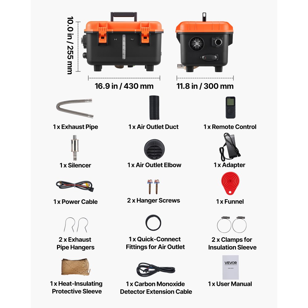 VEVOR Riscaldatore d'Aria Diesel 8 kW DC 12 V/24 V Riscaldatore da Parcheggio Portatile con Telecomando Schermo LCD, Serbatoio del Carburante da 4L per Camion Camper