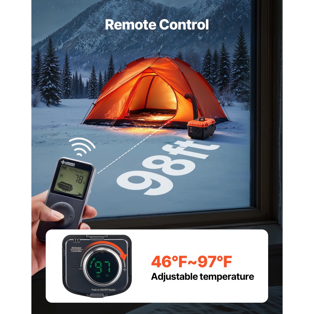 VEVOR Riscaldatore d'Aria Diesel 8 kW DC 12 V/24 V Riscaldatore da Parcheggio Portatile con Telecomando Schermo LCD, Serbatoio del Carburante da 4L per Camion Camper