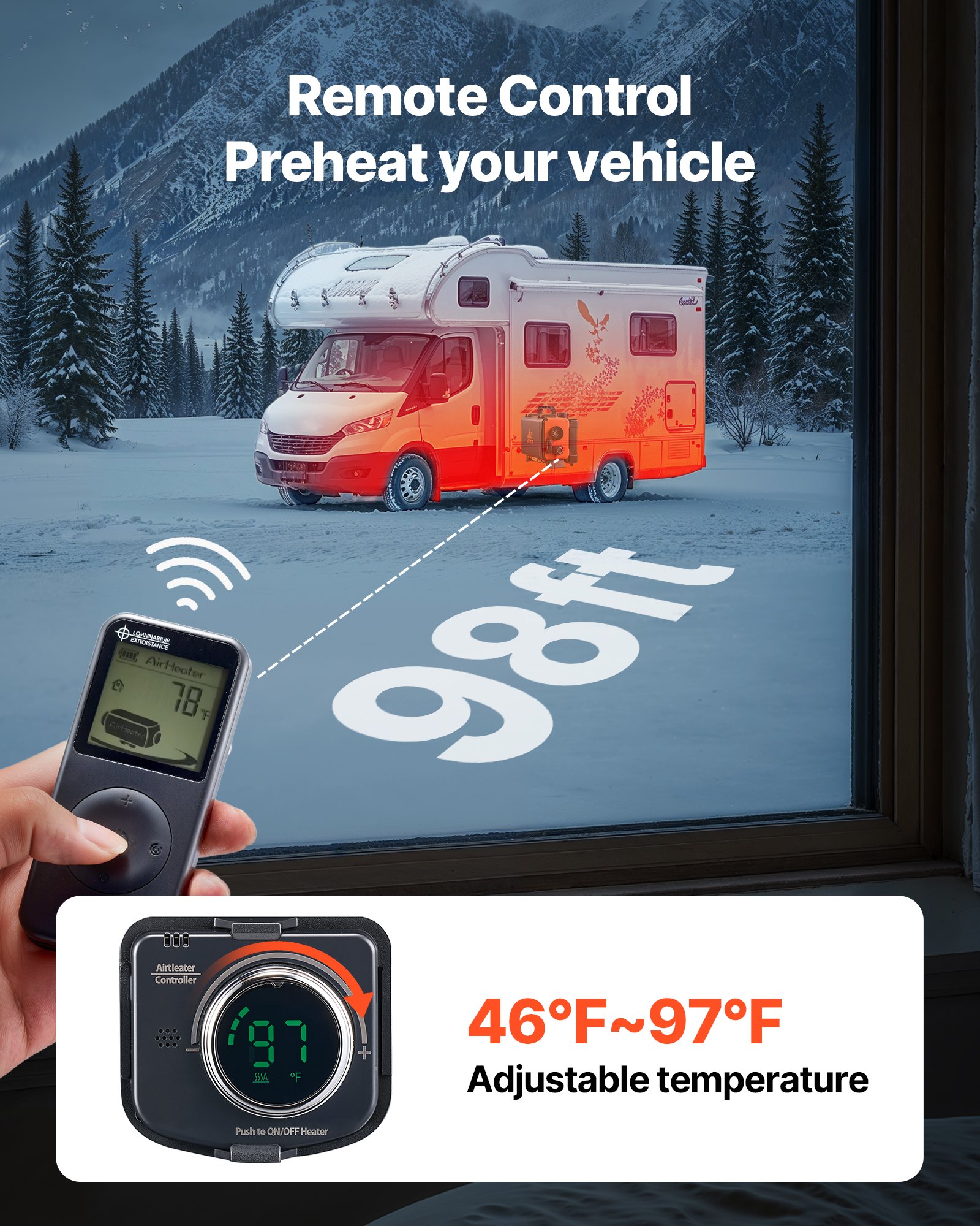 VEVOR Riscaldatore d'Aria Diesel 8 kW DC 12 V/24 V Riscaldatore da Parcheggio Portatile con Telecomando Schermo LCD, Serbatoio del Carburante da 4,5 L per Camion Camper