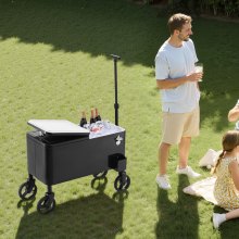 VEVOR Carrello Portaghiaccio, da 75,71 Lcon Ruote, Maniglia Telescopica a 2 Stadi e 2 Ruote Girevoli, Tavolo Portatile per Spiaggia, Patio, Bar, Carrello da Parco all'Aperto su Ruote, Nero