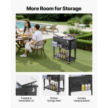 VEVOR Ghiacciaia Mobile da 75,71 L, Può Contenere Fino a 50 Bottiglie/110 Lattine, Carrello Portatile per Bevande da Bar per Feste, Contenitore per Bevande con Cestino Laterale e Apribottiglie, Nero