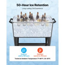 VEVOR Ghiacciaia Mobile da 75,71 L, Può Contenere Fino a 50 Bottiglie/110 Lattine, Carrello Portatile per Bevande da Bar per Feste, Contenitore per Bevande con Cestino Laterale e Apribottiglie, Nero