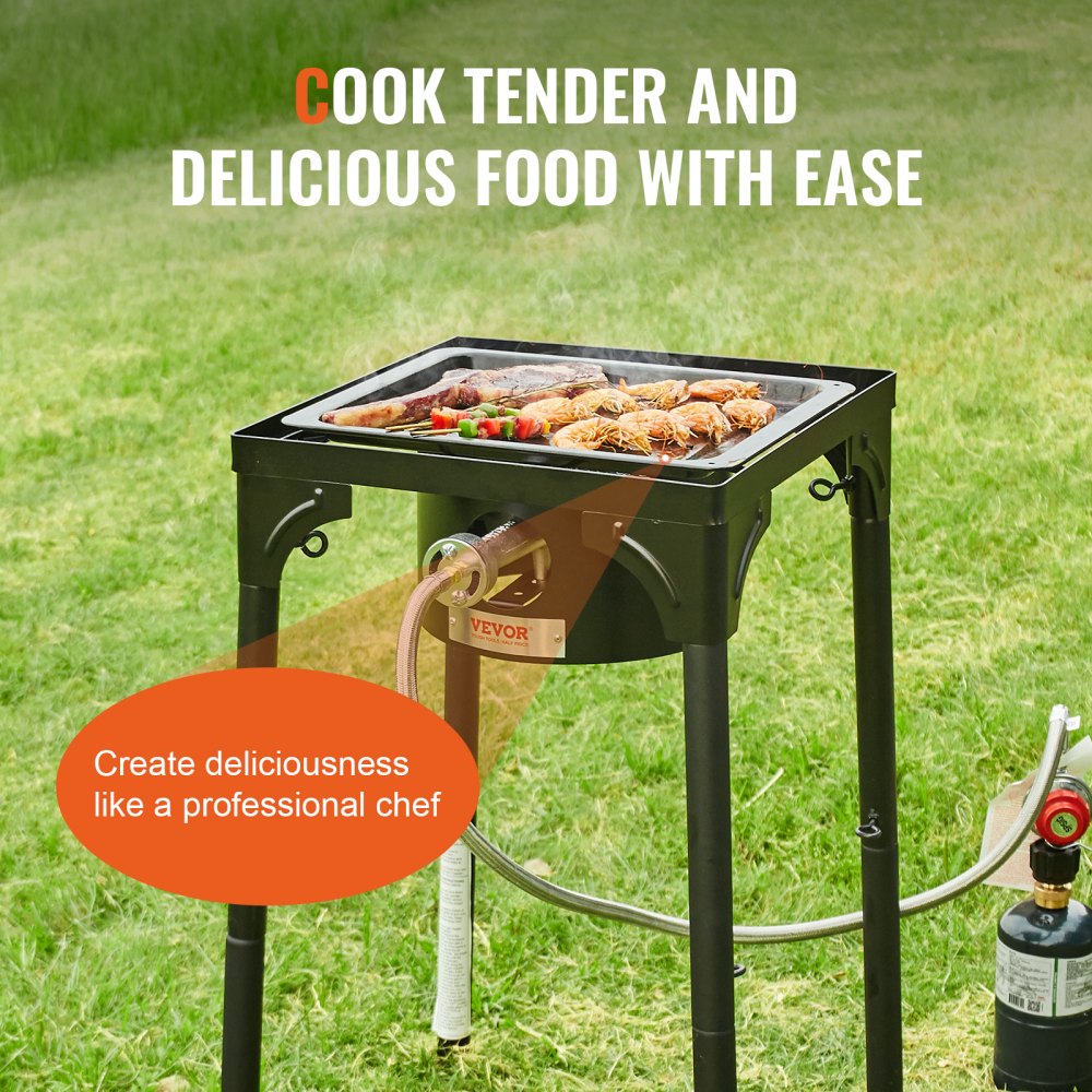 VEVOR Fornello da Campeggio all'Aperto, Fornello a Gas per Cottura Barbecue, Fornello da Campeggio 1 Fuoco 40 x 40 x 70cm, Griglia a Gas da 30000 BTU Uso Esterno per Eventi Feste Carnevale Matrimonio