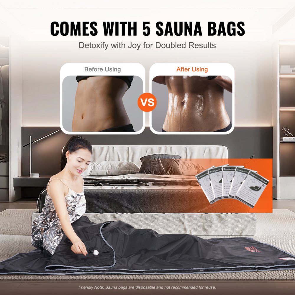 VEVOR 520W Infrared Sauna Blanket 1900x900mm Sauna Blanket 1-6 Heat Settings (35°C-85°C) Infrared Blanket 40-Minute Fat Burning Heating Blanket 5-Layer Safety Materials Heating Mat Body Slimming Fitness