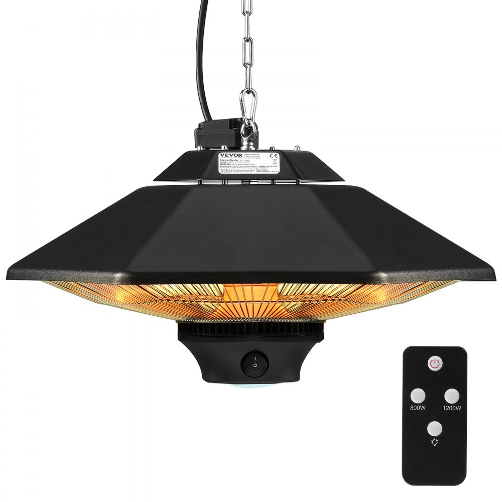 VEVOR Riscaldatore da Esterno Sospeso 2000 W Riscaldatore Elettrico a Infrarossi per Interni Esterni con Telecomando, Protezione IP34 Riscaldatore da Soffitto con Corda e Catena Regolabile, per Patio