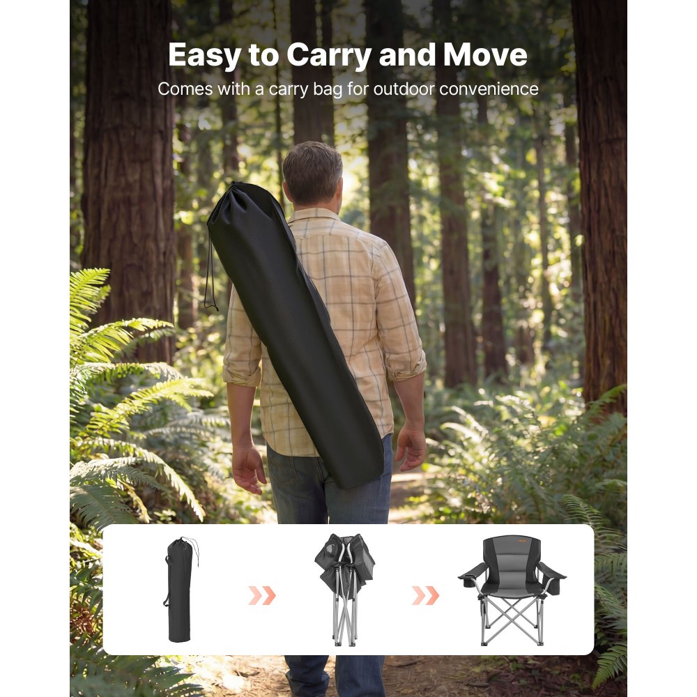 VEVOR Sedia da Campeggio Pieghevole Portatile Capacità Max. 158 kg con Supporto Portabottiglia in Tessuto Oxford, Sedia da Campeggio Esterno 980 x 630 x 990 mm per Campeggio Picnic Portatile 5,7 kg