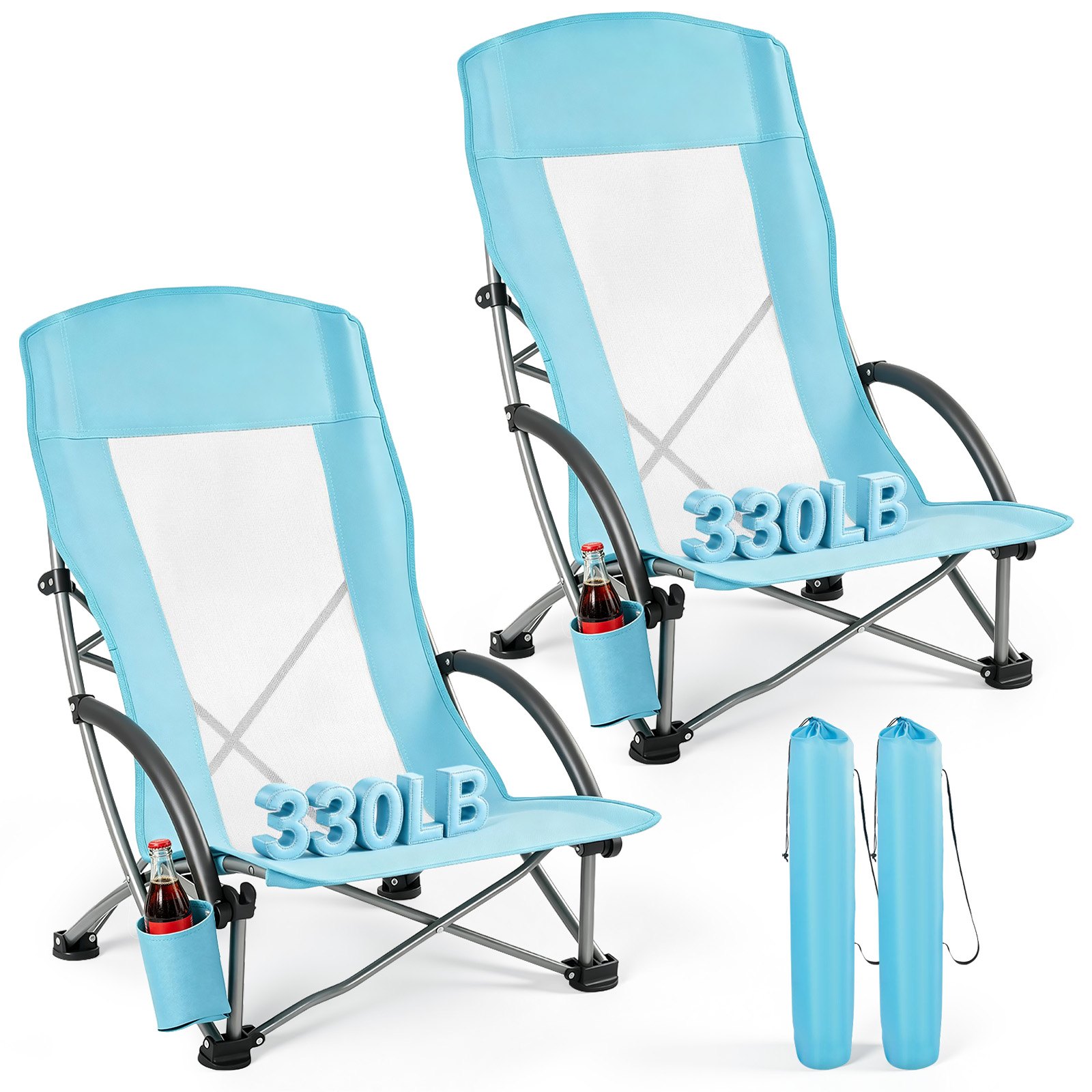 VEVOR Sedia da Campeggio Pieghevole Portatile 2 pezzi, Sedie da Campeggio Pieghevole con Schienale Lungo Carico max. 150 kg, Sedia Portatile per Picnic Pesca Campeggio, Colore Azzurro