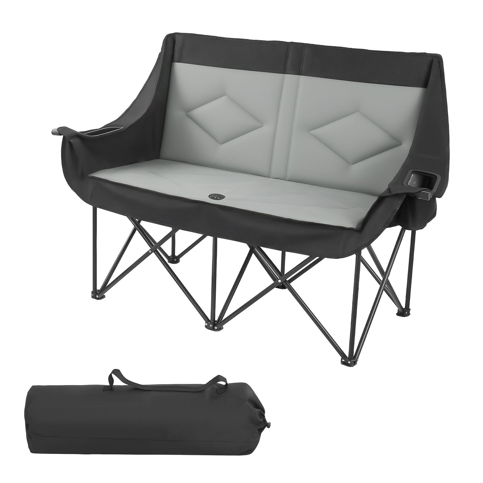 VEVOR Double Camping Chair, Oversized Two Person Camp Chair with 300 kg Heavy Duty Support, with Dual Cup Holders, Wine Glass Holders, Magazine Straps, Carry Bags for Outdoor, Beach, 1 Pack