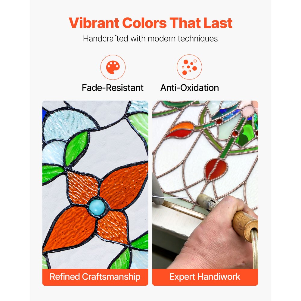 VEVOR Stained Glass Window Panel, 664 x 402 mm, Tiffany Style Hanging Transom Window Panel with Chain, Large Horizontal Rectangle Stain Glass, Vintage Traditional Art Handcrafts for Kitchen Home Decor