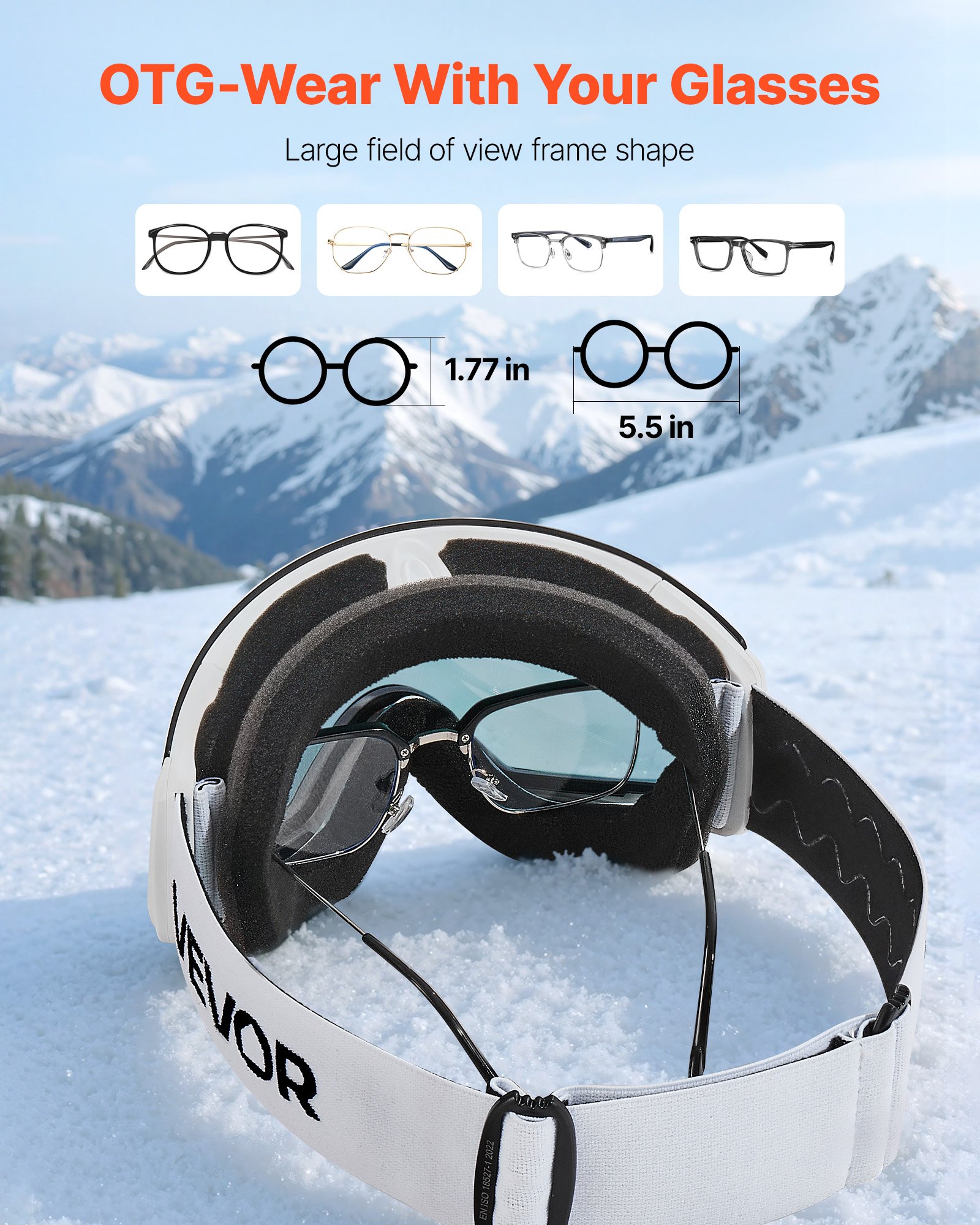 VEVOR Occhiali da Sci Maschera da Sci, Occhiali da Snowboard, Lenti Sferiche con Rivestimento Revo Rosa, Antiappannamento, Schiuma Strato Triplo, Montatura OTG, Maschera da Neve per Motocross