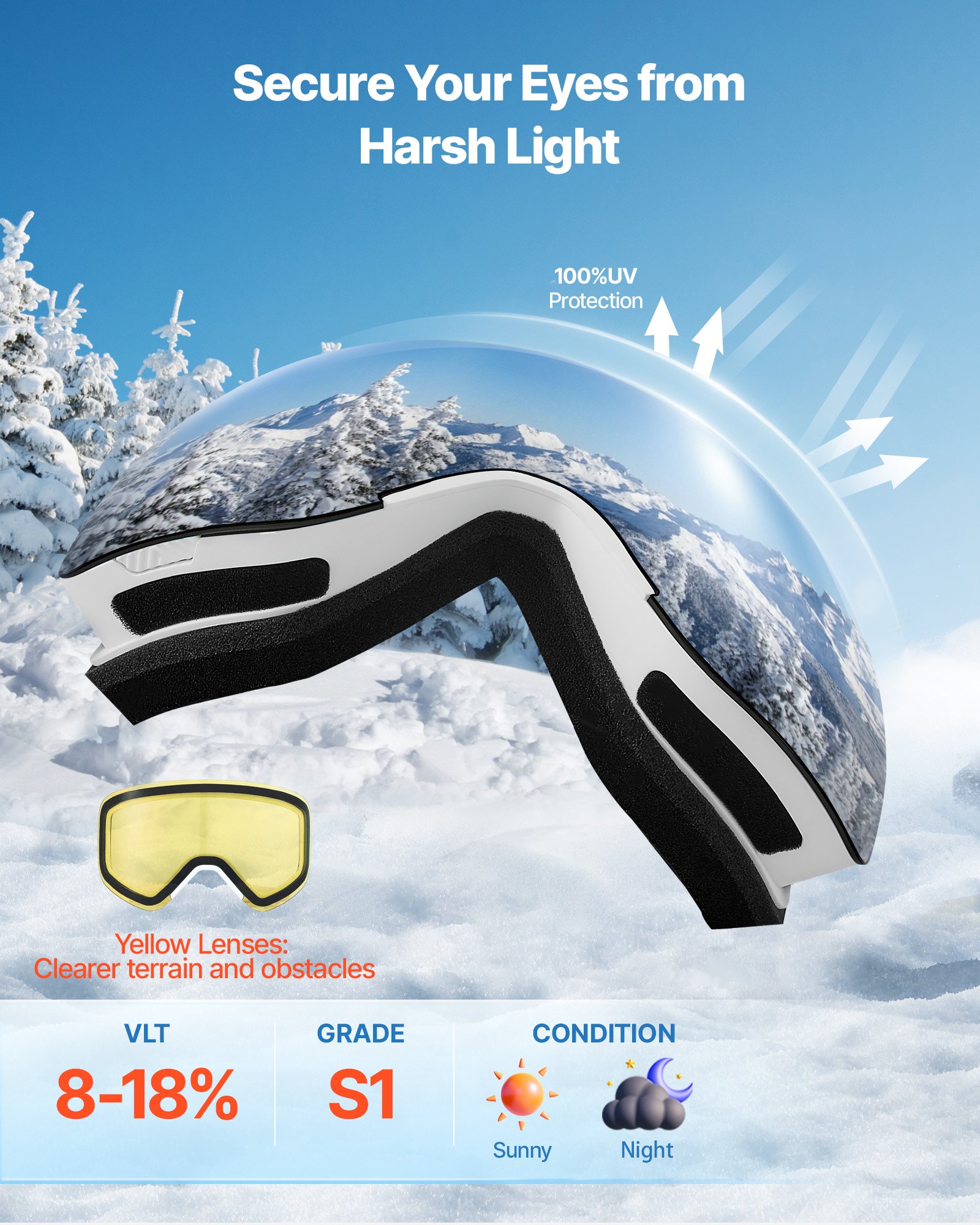 VEVOR Occhiali da Sci Maschera da Sci Revo Coating Rosa, 0,27kg, Occhiali da Snowboard, Lenti Cilindriche Magnetiche, Montatura OTG, Antiappannamento, Maschera da Neve per Motocross