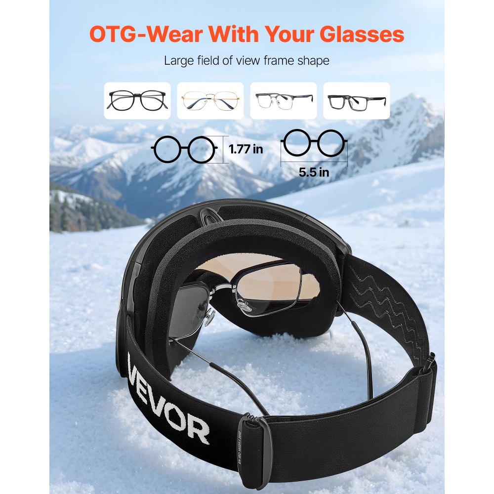 VEVOR Occhiali da Sci Maschera da Sci, Occhiali da Snowboard, Lenti Sferiche con Rivestimento Revo Blu, Antiappannamento, Montatura OTG, Maschera da Neve per Motocross