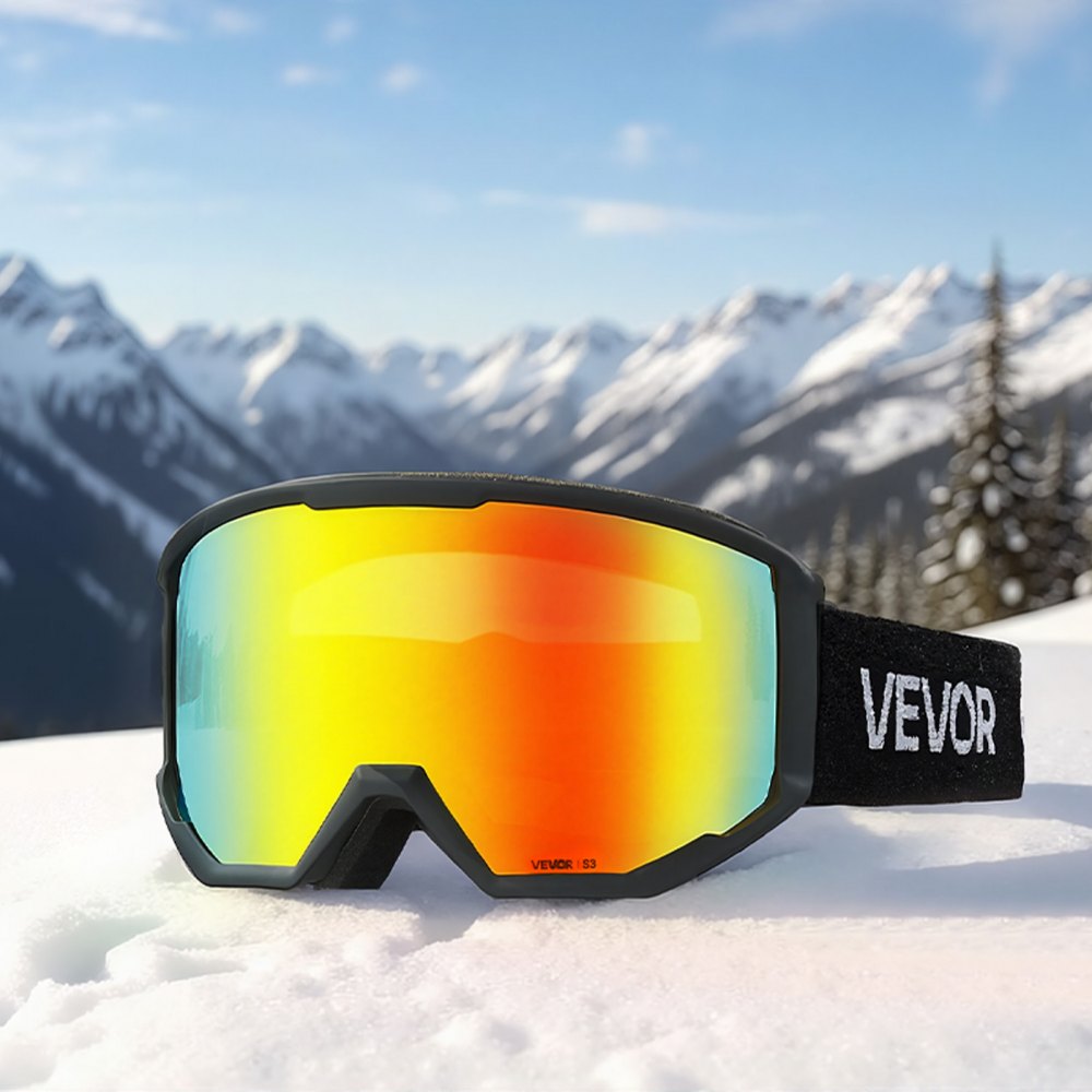 VEVOR Occhiali da Sci Maschera da Neve Revo Rivestimento Arancione Montatura OTG, Occhiali da Snowboard, TPU, Doppia Ventilazione Antiappannamento, Maschera da Motoslitta, Motocross