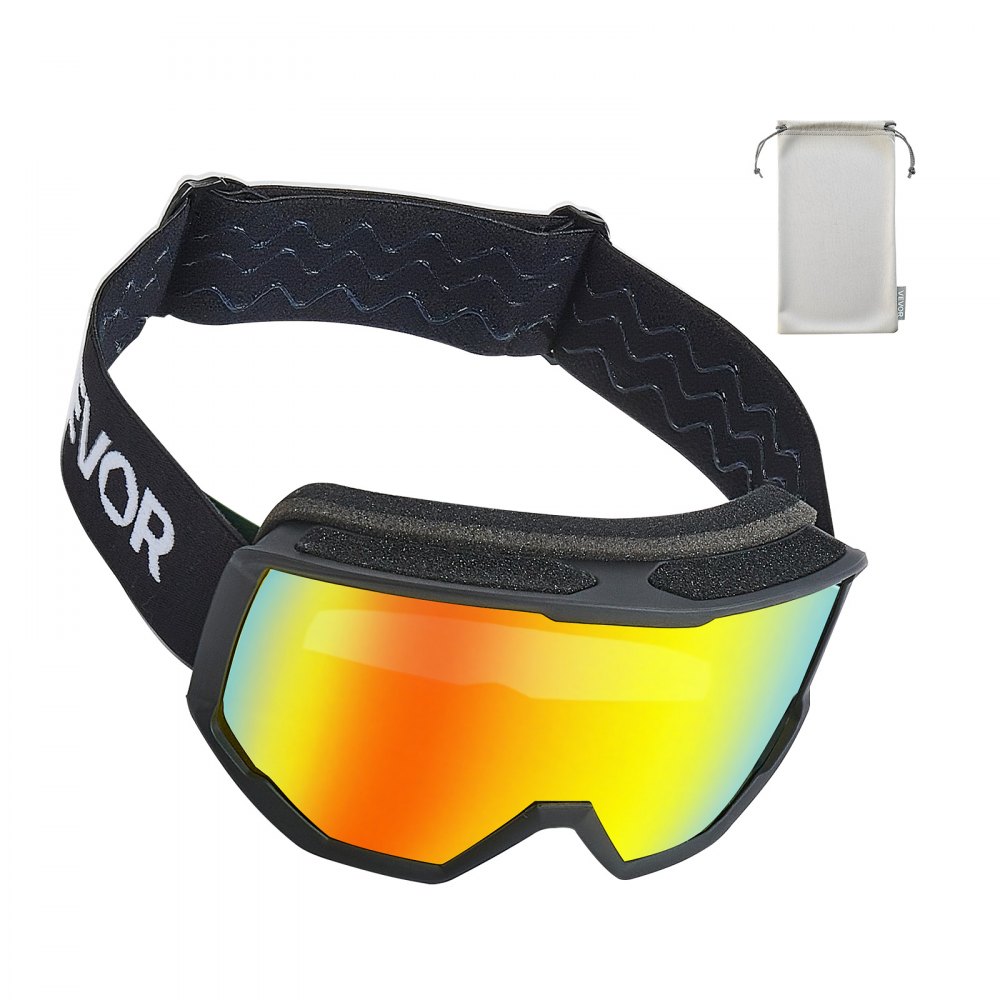 VEVOR Occhiali da Sci Maschera da Neve Revo Rivestimento Arancione Montatura OTG, Occhiali da Snowboard, TPU, Doppia Ventilazione Antiappannamento, Maschera da Motoslitta, Motocross
