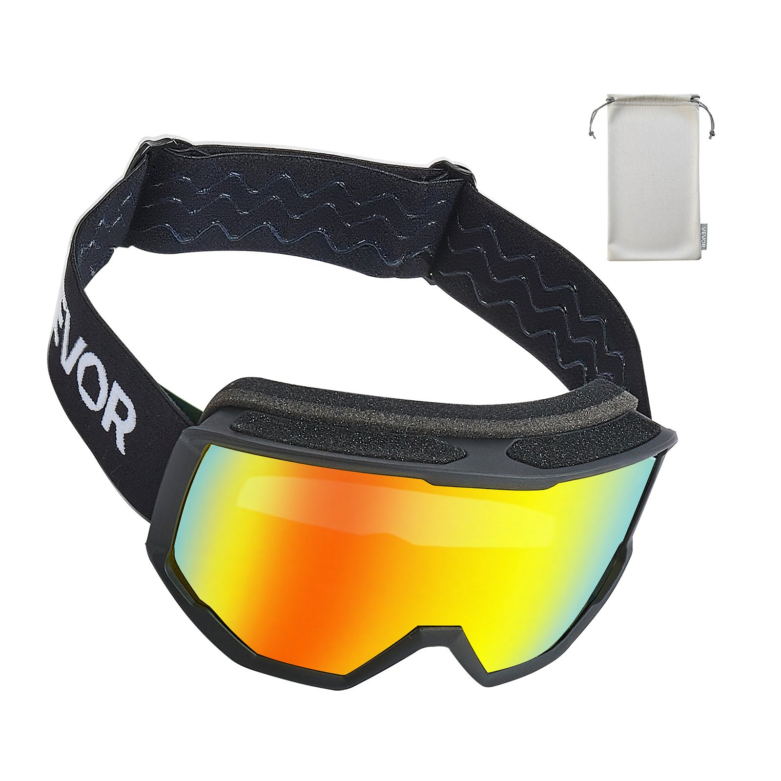 VEVOR Occhiali da Sci Maschera da Neve Revo Rivestimento Arancione Montatura OTG, Occhiali da Snowboard, TPU, Doppia Ventilazione Antiappannamento, Maschera da Motoslitta, Motocross