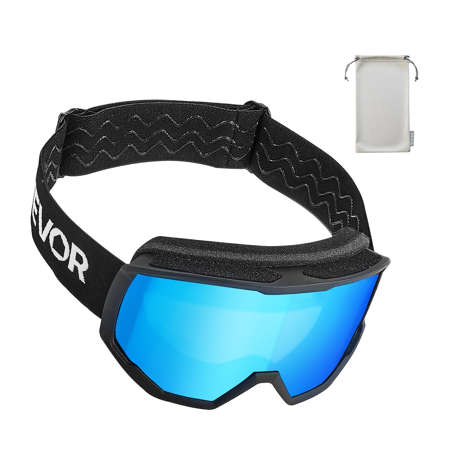 VEVOR Occhiali da Sci Maschera da Neve Revo Rivestimento Ice Blue Montatura OTG, Occhiali da Snowboard, TPU, Doppia Ventilazione Antiappannamento, Maschera da Motoslitta, Motocross
