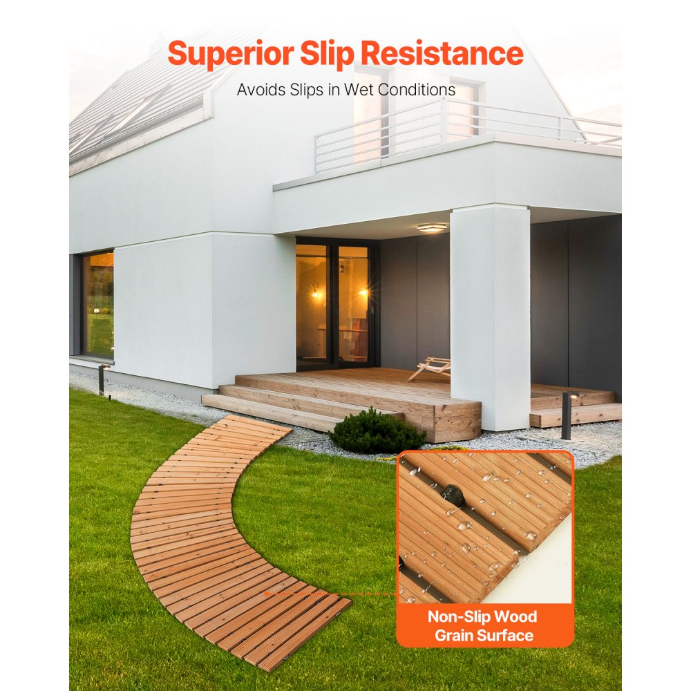 VEVOR Roll-Up Garden Path 253x43 cm, Roll-Up Wooden Path, Cedar Wood Walkway with Wire Rope Connection, Wooden Step, Garden Step, Decorative Stepping Stones for the Promenade, Backyard, Patio