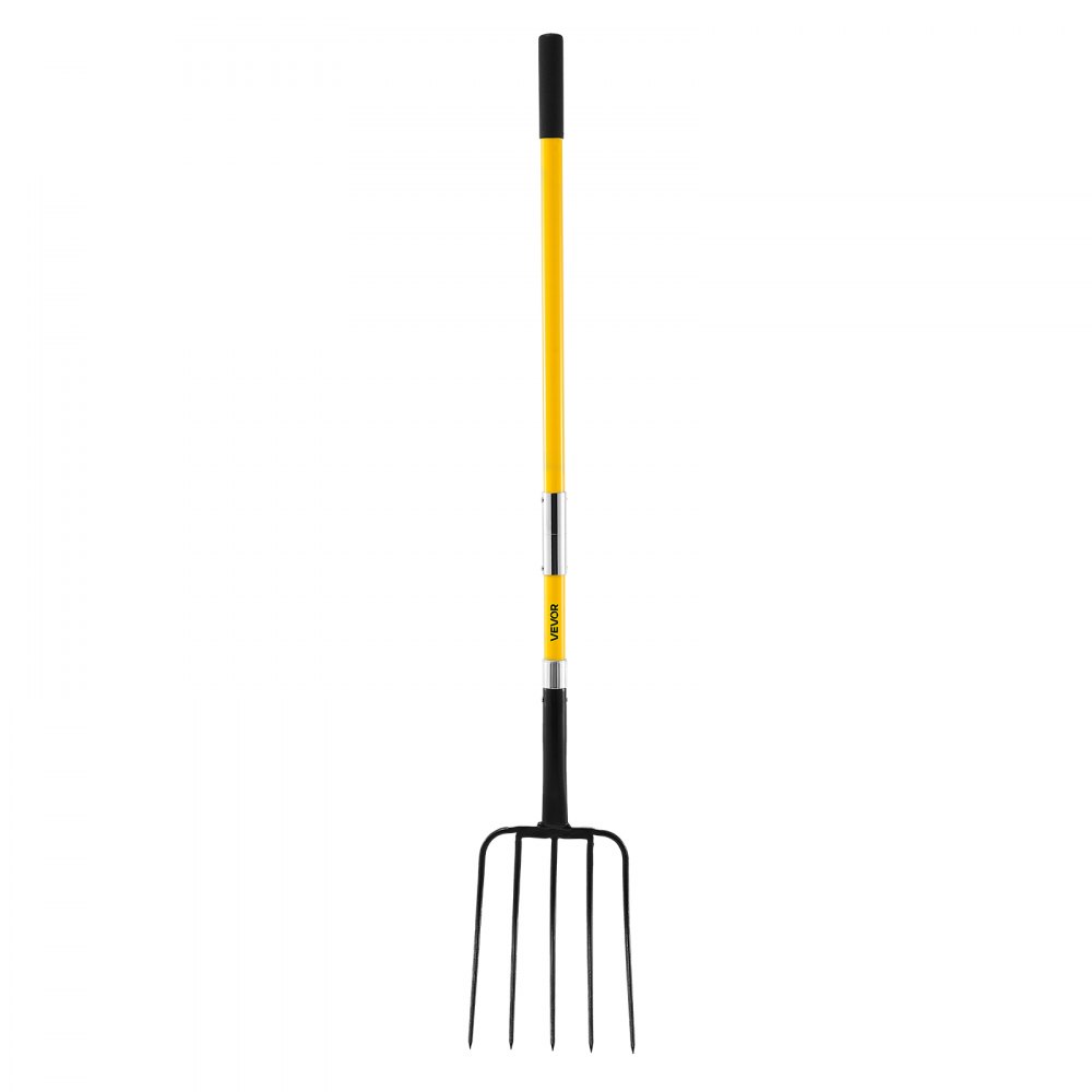 VEVOR manure fork 1450 mm, 5-tine hay fork with fiberglass handle, dung fork, manure fork, garden fork, spade fork made of forged steel for hay, potato composting, transplanting and aeration