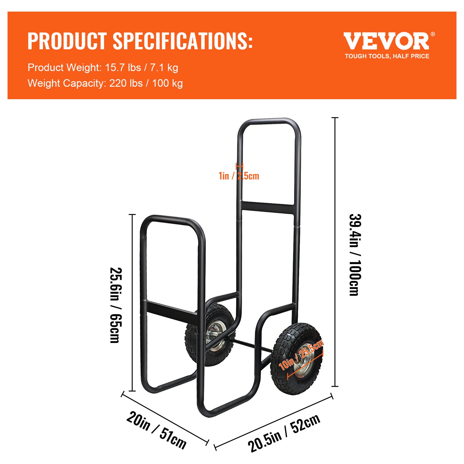 VEVOR Carrello Portalegna con Ruote Copertura Impermeabile Capacità Carico Max. 100kg, Carrello per Legna da Ardere con Ruote Trasporto & Riserva in Ordine, Carrello Porta Legna in Acciaio con Ruote
