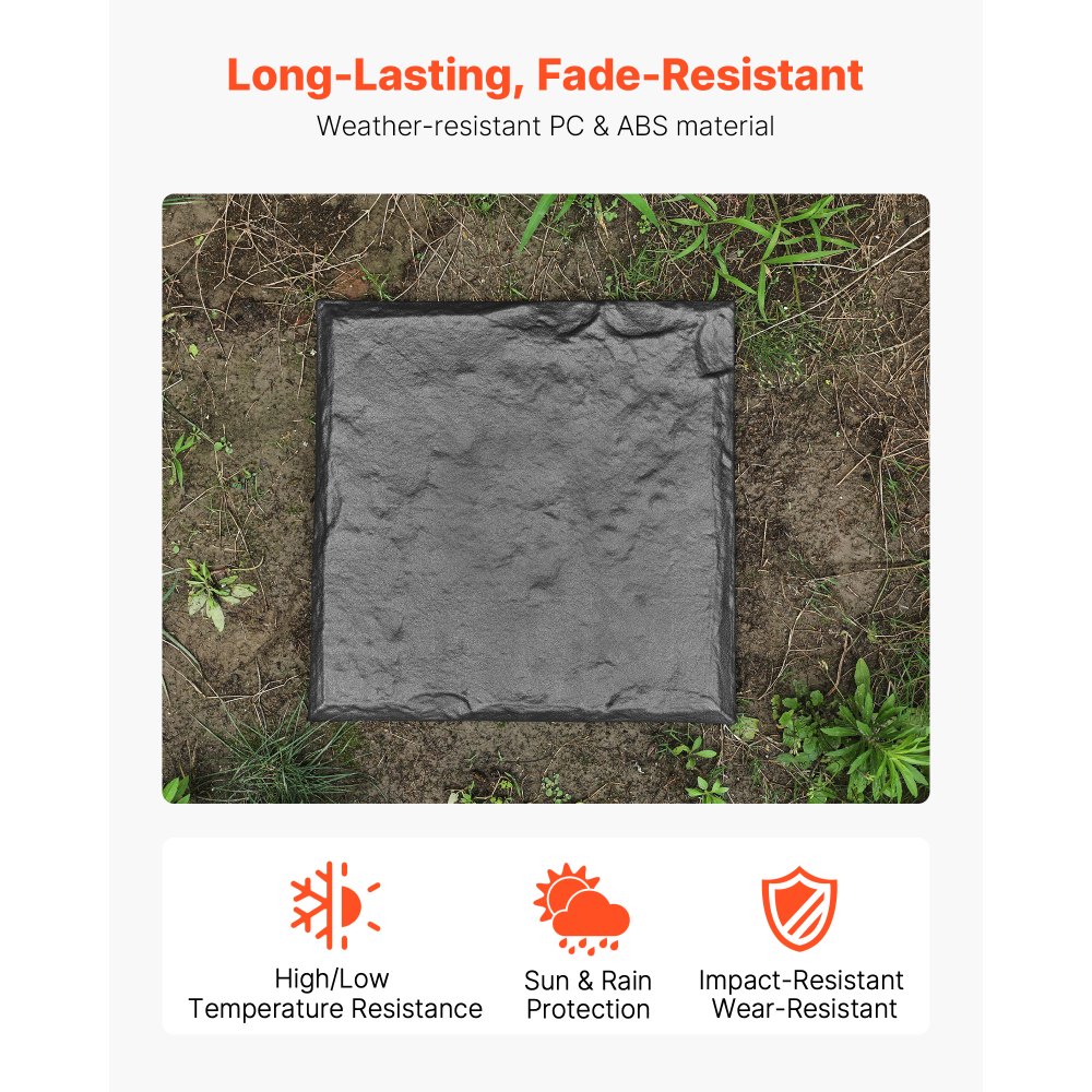 VEVOR Pietre da Giardino 395 x 395 mm Pietre Decorative con Picchetti, 16 Pezzi, Pavimentazione in Plastica Resistente alle Intemperie, Superficie Liscia, Passerelle Esterne per Prato, Patio, Grigio