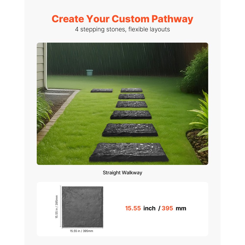 VEVOR Garden Stepping Stones, 4Pcs 39.5x39.5 cm Decorative Stepping Stones with Stakes, Weather-Resistant Plastic Pathway Pavers, Smooth Surface, Outdoor Walkway for Lawn Patio Landscape, Grey