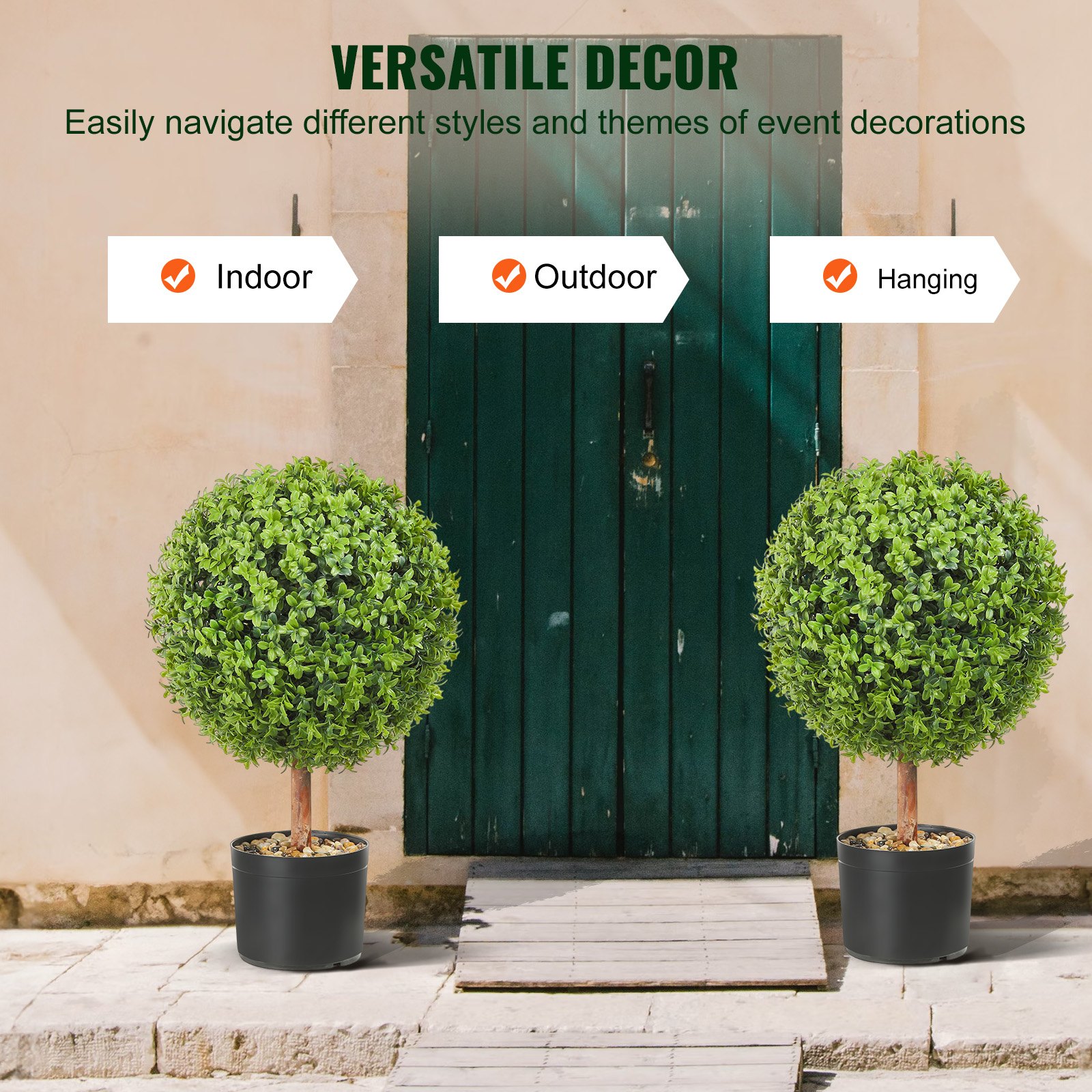 VEVOR Pianta Artificiale in Bosso 2 Alberi 559 mm Piante Finte Topiaria Decorativa con 10 Foglie di Ricambio 4 Farfalle Decorative, per Decorazione Interno Esterno Giardino Terrazzo Balcone Ingresso
