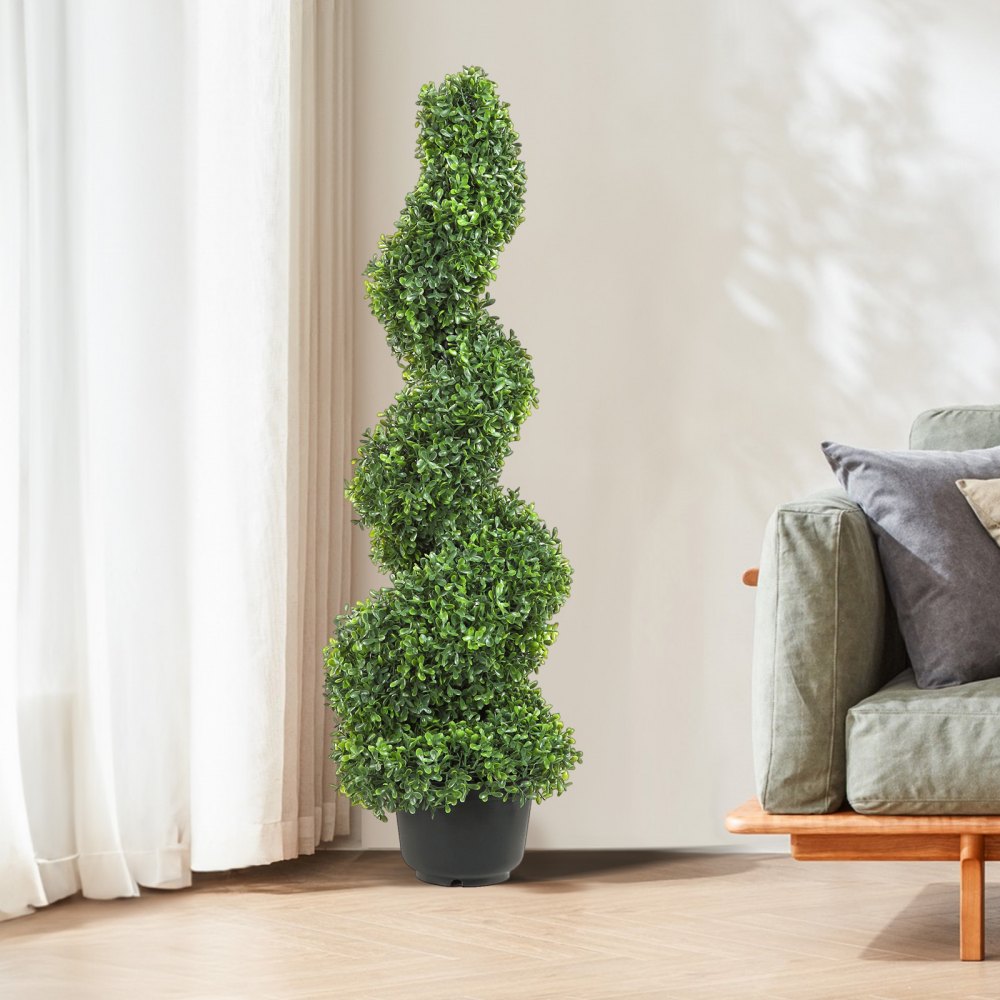 VEVOR Pianta Artificiale in Bosso a Spirale 2 Alberi Totale 91 cm Topiaria Decorativa Piante Finte in PE con 10 Foglie di Ricambio, per Decorazione Interno Esterno Giardino Terrazzo Balcone Ingresso