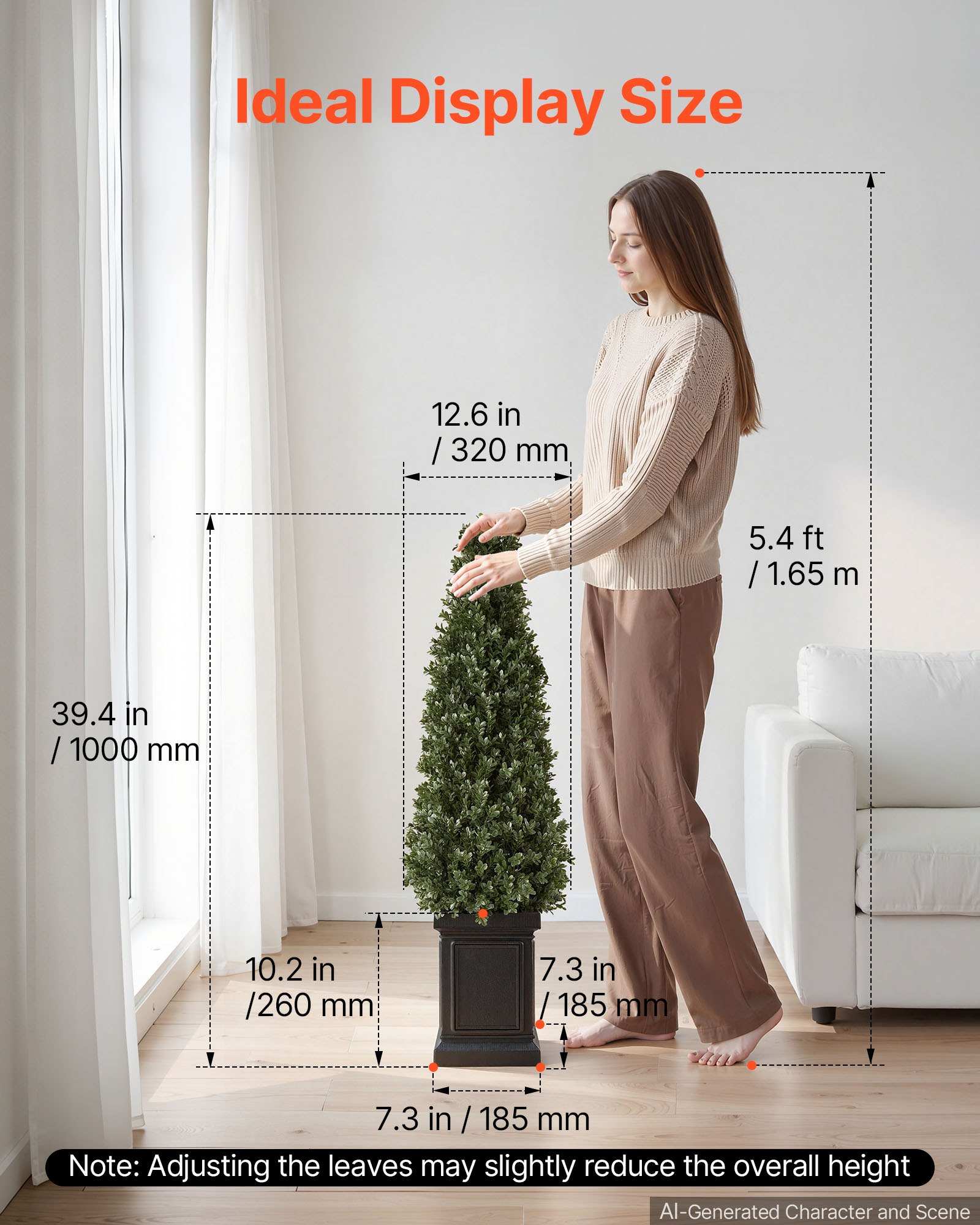 VEVOR Set di 2 Alberi Finti di Bosso da 1219 mm, Pianta Artificiale in PE, Albero Topiario con Vasi Staibili, Forma Piramidale, per Interni ed Esterni, Ingresso, Veranda, Balcone, Patio e Giardino