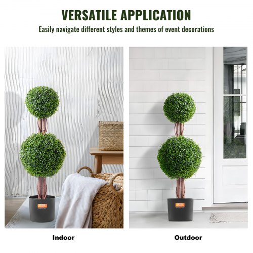 VEVOR Topiaria Artificiale in Legno di Bosso 406 mm Palla di Bosso Artificiale 2 Piante Finte in PE Foglie Intercambiabili Farfalle Decorative Decorazione Interni Giardino Terrazza Balcone Ingresso