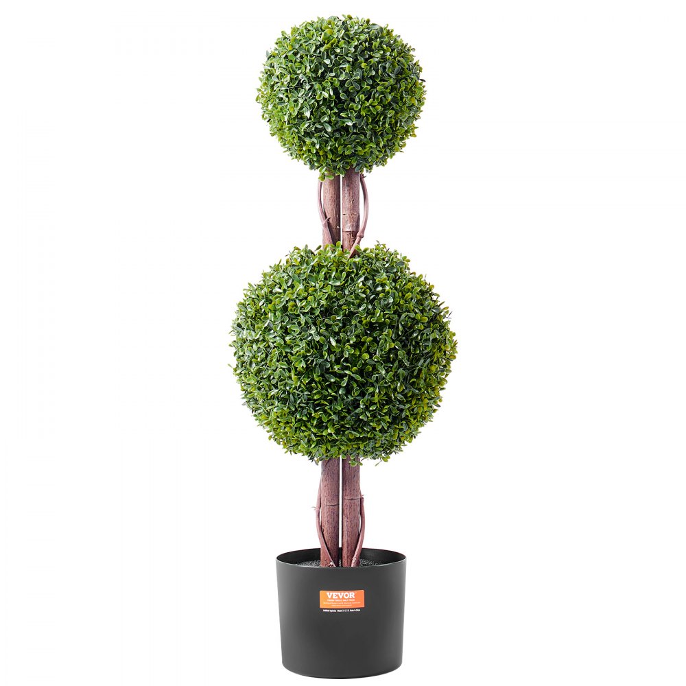 VEVOR Albero di Bosso Artificiale Topiario, 91,4 cm Altezza, 2 Pezzi, Alberi di Bosso Finti a Doppia Palla, Pianta Artificiale Verde con Foglie, Vaso, Decorazione, Set Protezione UV per Arredamento