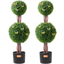 VEVOR Albero di Bosso Artificiale Topiario, 91,4 cm Altezza, 2 Pezzi, Alberi di Bosso Finti a Doppia Palla, Pianta Artificiale Verde con Foglie, Vaso, Decorazione, Set Protezione UV per Arredamento