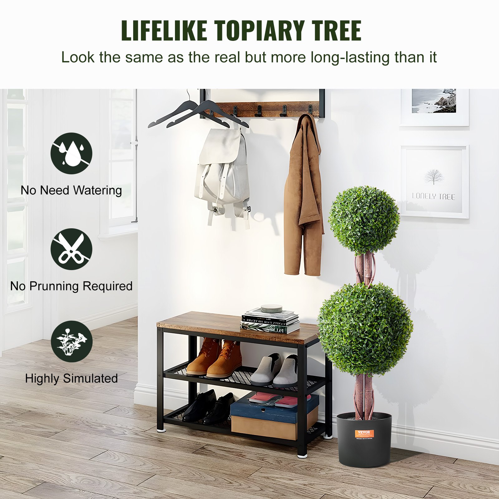 VEVOR Albero di Bosso Artificiale Topiario, 91,4 cm Altezza, 2 Pezzi, Alberi di Bosso Finti a Doppia Palla, Pianta Artificiale Verde con Foglie, Vaso, Decorazione, Set Protezione UV per Arredamento