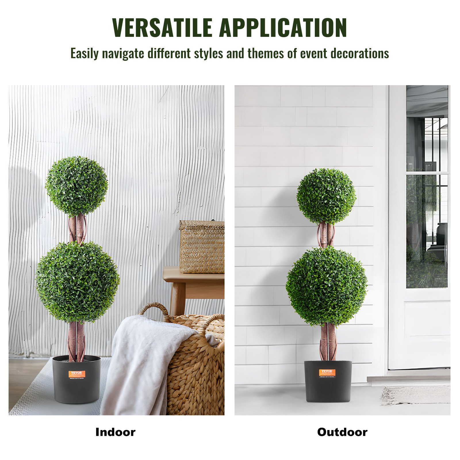 VEVOR Albero di Bosso Artificiale Topiario, 91,4 cm Altezza, 2 Pezzi, Alberi di Bosso Finti a Doppia Palla, Pianta Artificiale Verde con Foglie, Vaso, Decorazione, Set Protezione UV per Arredamento