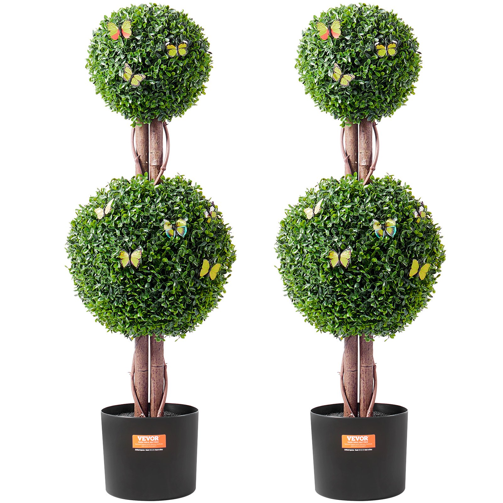VEVOR Artificial Boxwood Topiary, 121.9 cm tall (2 pieces), Double Ball Topiary Trees, Artificial Plant with Extra Leaves, Pot and Small Decoration, UV-Protected Set for Indoor and Outdoor Decoration