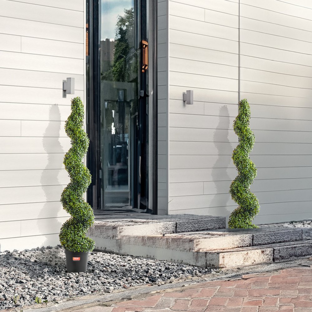 VEVOR Albero di Bosso Artificiale Topiario, 152,4 cm Altezza, 2 Pezzi, Alberi di Bosso Finti a Spirale, Pianta Artificiale Verde con Foglie, Vaso, Decorazione, Set Verde Protezione UV Arredamento