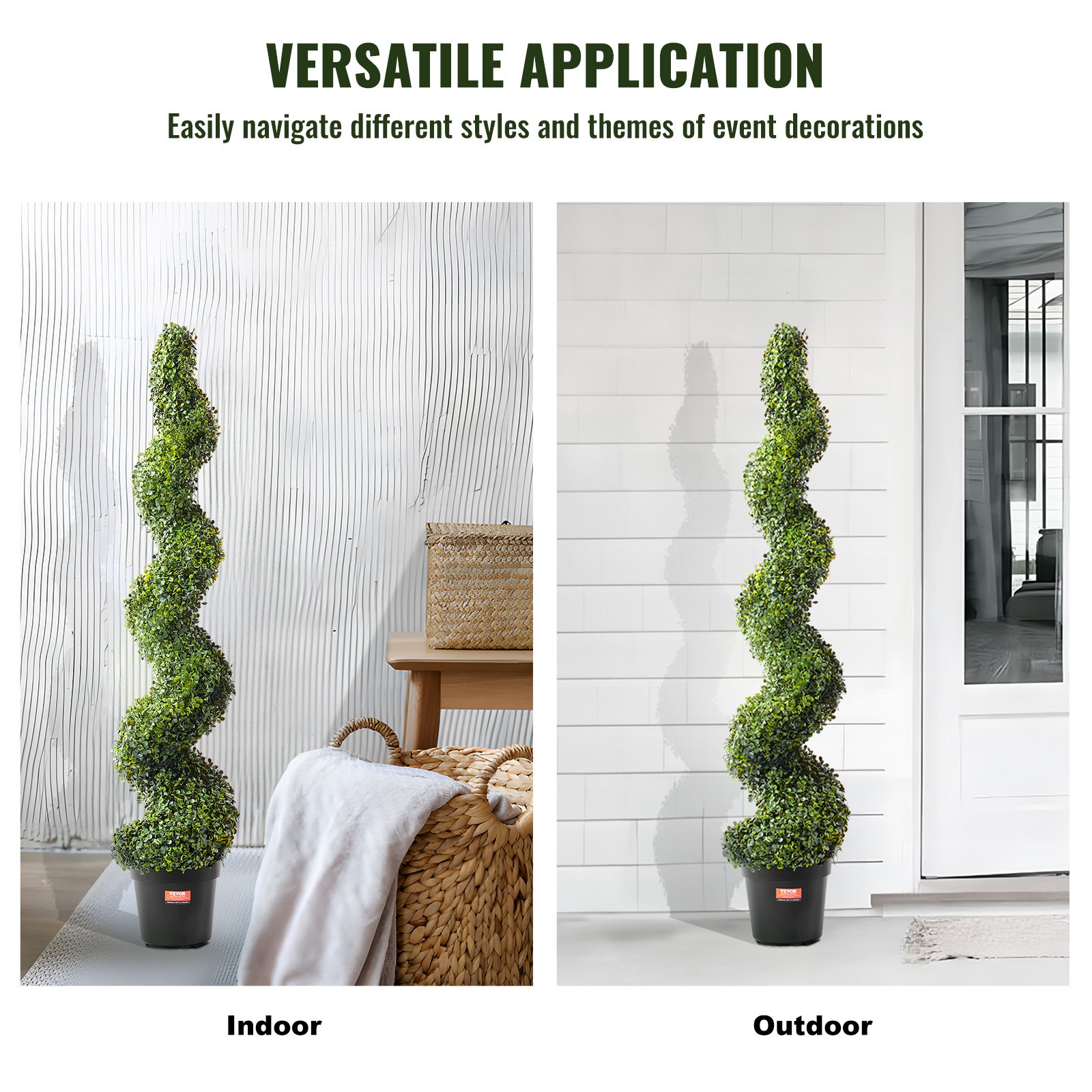 VEVOR Artificial Boxwood Topiary, 152.4 cm tall (2 pieces), spiral topiary trees, artificial plant with extra leaves, pot and small decoration, UV-protected greenery set for indoor and outdoor home decoration