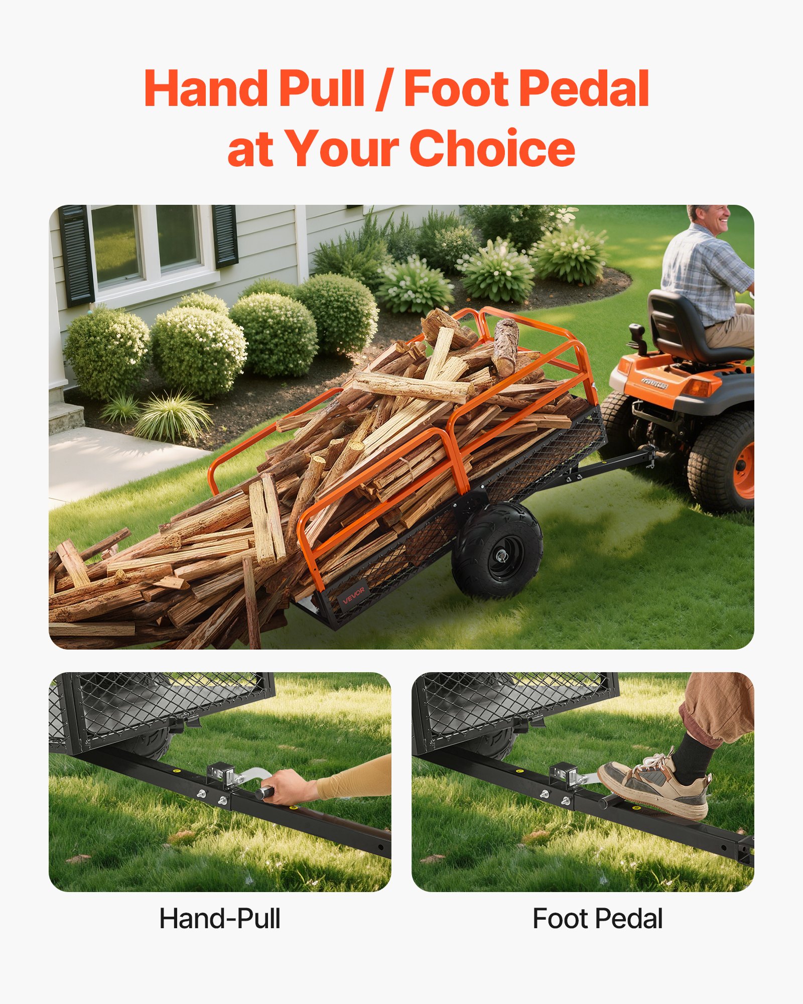 VEVOR Garden Utility Trailer, 22 Cu. Ft. & 725 kg, ATV UTV Trailer, Tow Behind Steel Dump Trailers, Removable Rear Panel, Heavy Duty Pull Behind Yard Trailers for Lawn Mower Tractor Garden Waste