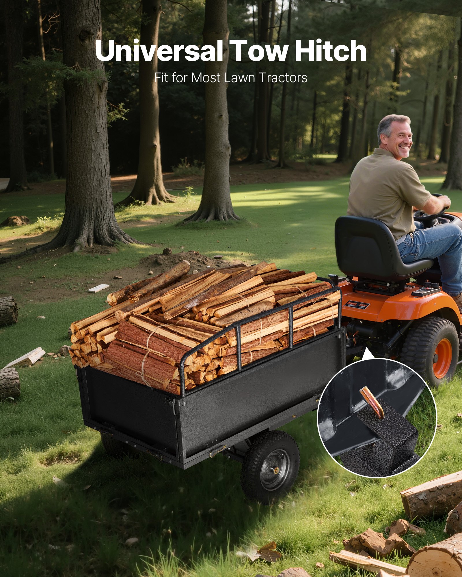 VEVOR Rimorchio da Giardino, Capacità di 272,16 kg Carrello Ribaltabile in Acciaio con Pneumatici da 40,64 cm Azionamento a Mano o a Pedale, per Impieghi Gravosi per Trattorini Tosaerba