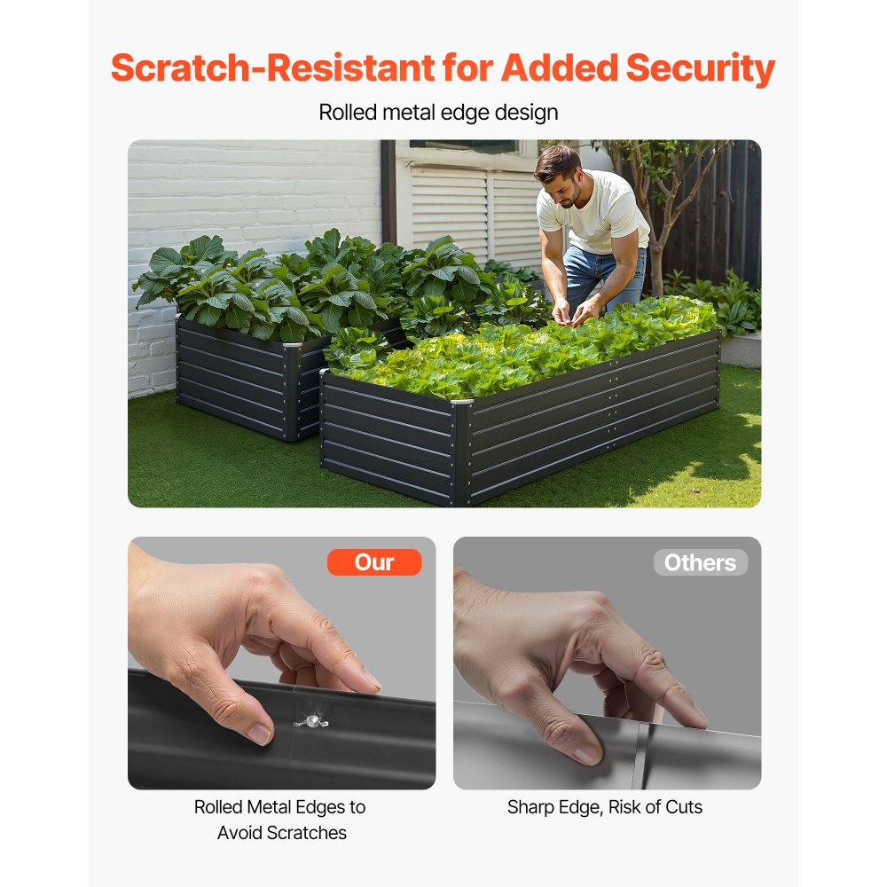 VEVOR Metal Raised Garden Bed, 2.0 x 1.0 x 0.5 m Outdoor Galvalume Planter Garden Box, Open Bottom Design, Large Planter Raised Bed for Growing Vegetables, Flowers, Herbs, and Succulents, Gray