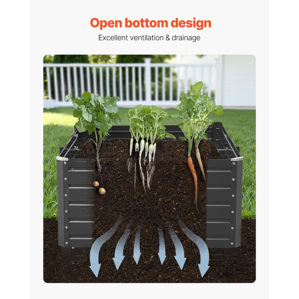 VEVOR Metal Raised Garden Bed, 2.0 x 1.0 x 0.5 m Outdoor Galvalume Planter Garden Box, Open Bottom Design, Large Planter Raised Bed for Growing Vegetables, Flowers, Herbs, and Succulents, Gray