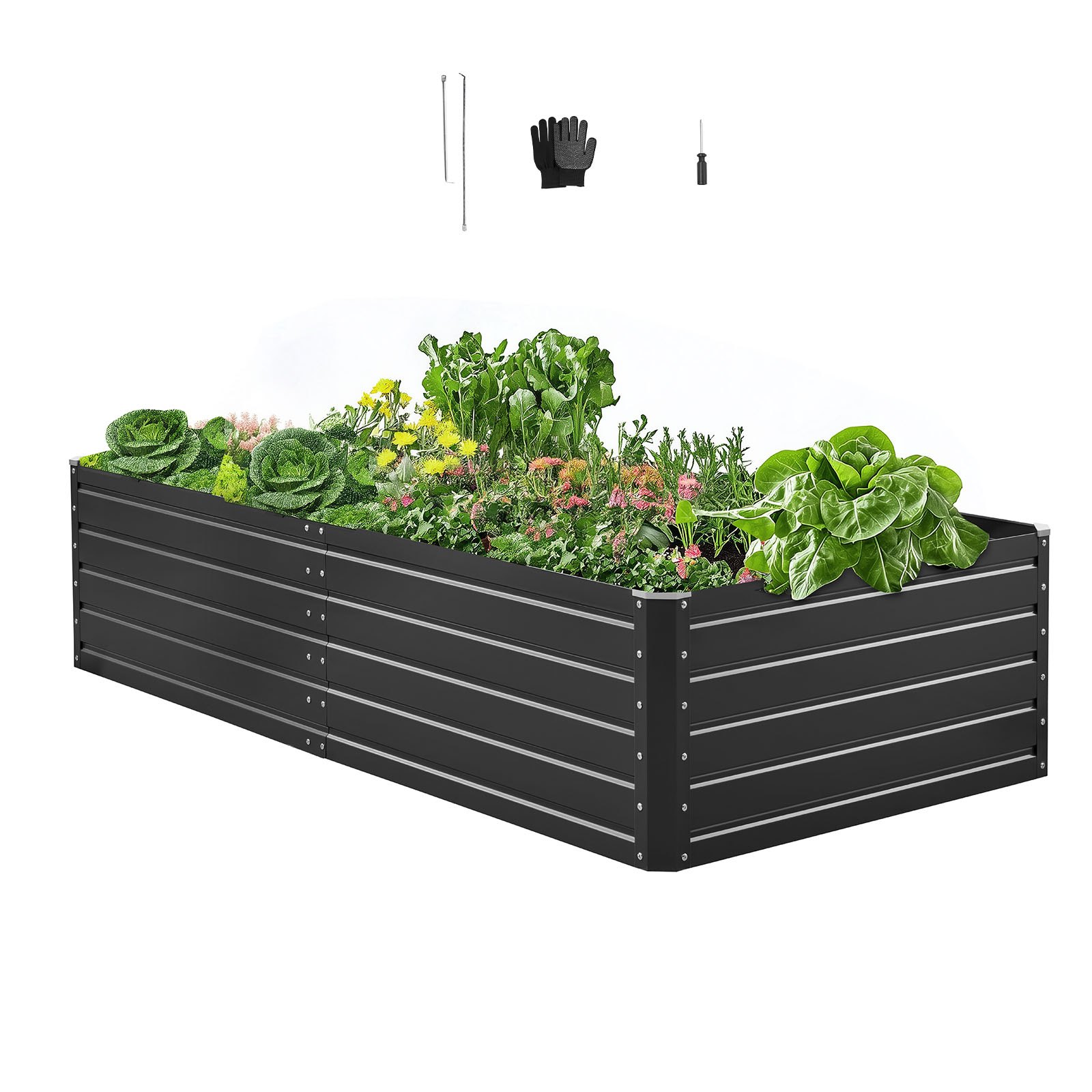 VEVOR Metal Raised Garden Bed, 2.0 x 1.0 x 0.5 m Outdoor Galvalume Planter Garden Box, Open Bottom Design, Large Planter Raised Bed for Growing Vegetables, Flowers, Herbs, and Succulents, Gray